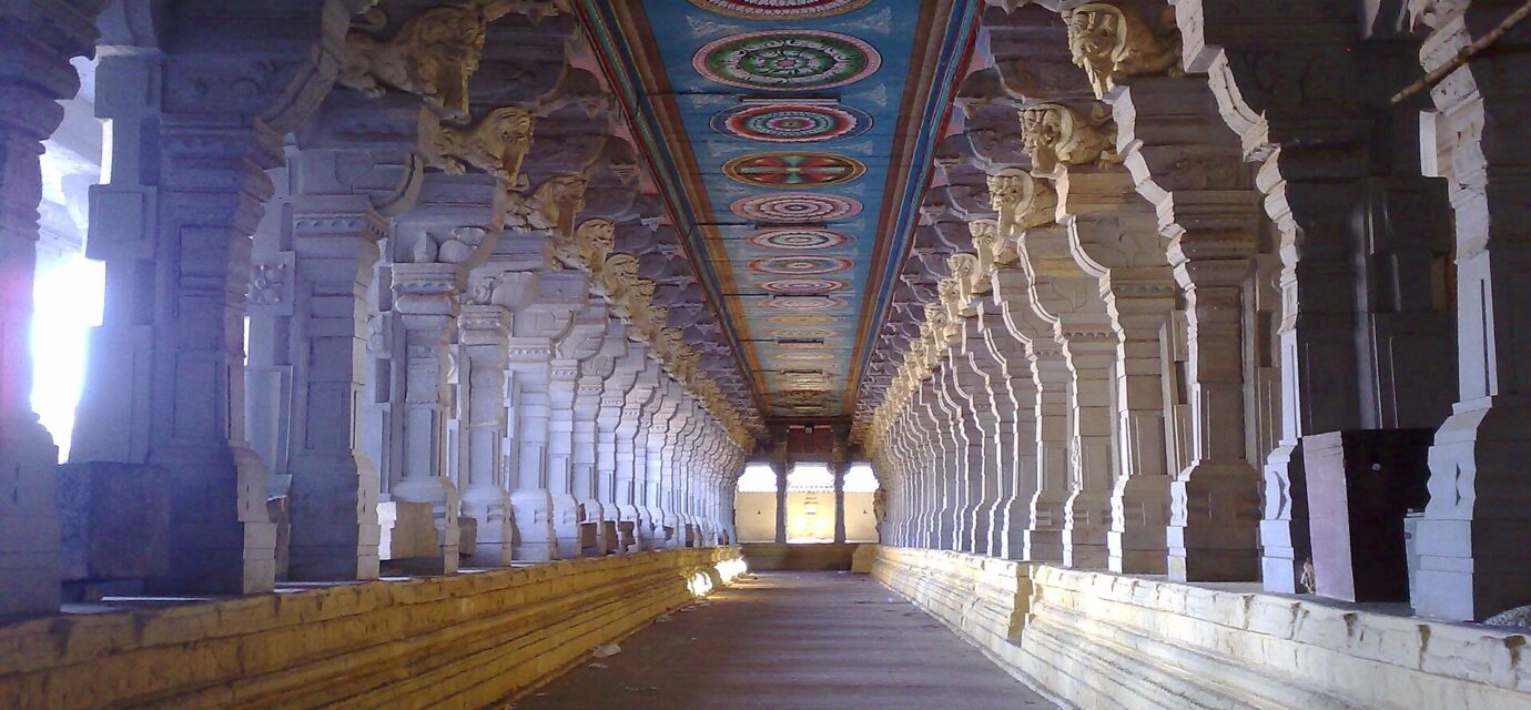 The pillared corridor of Ramanathaswamy Temple, Rameswaram