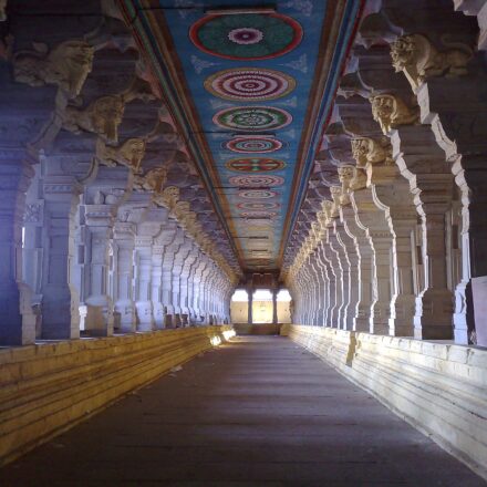 The pillared corridor of Ramanathaswamy Temple, Rameswaram