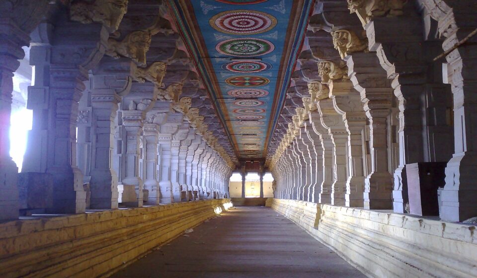 The pillared corridor of Ramanathaswamy Temple, Rameswaram